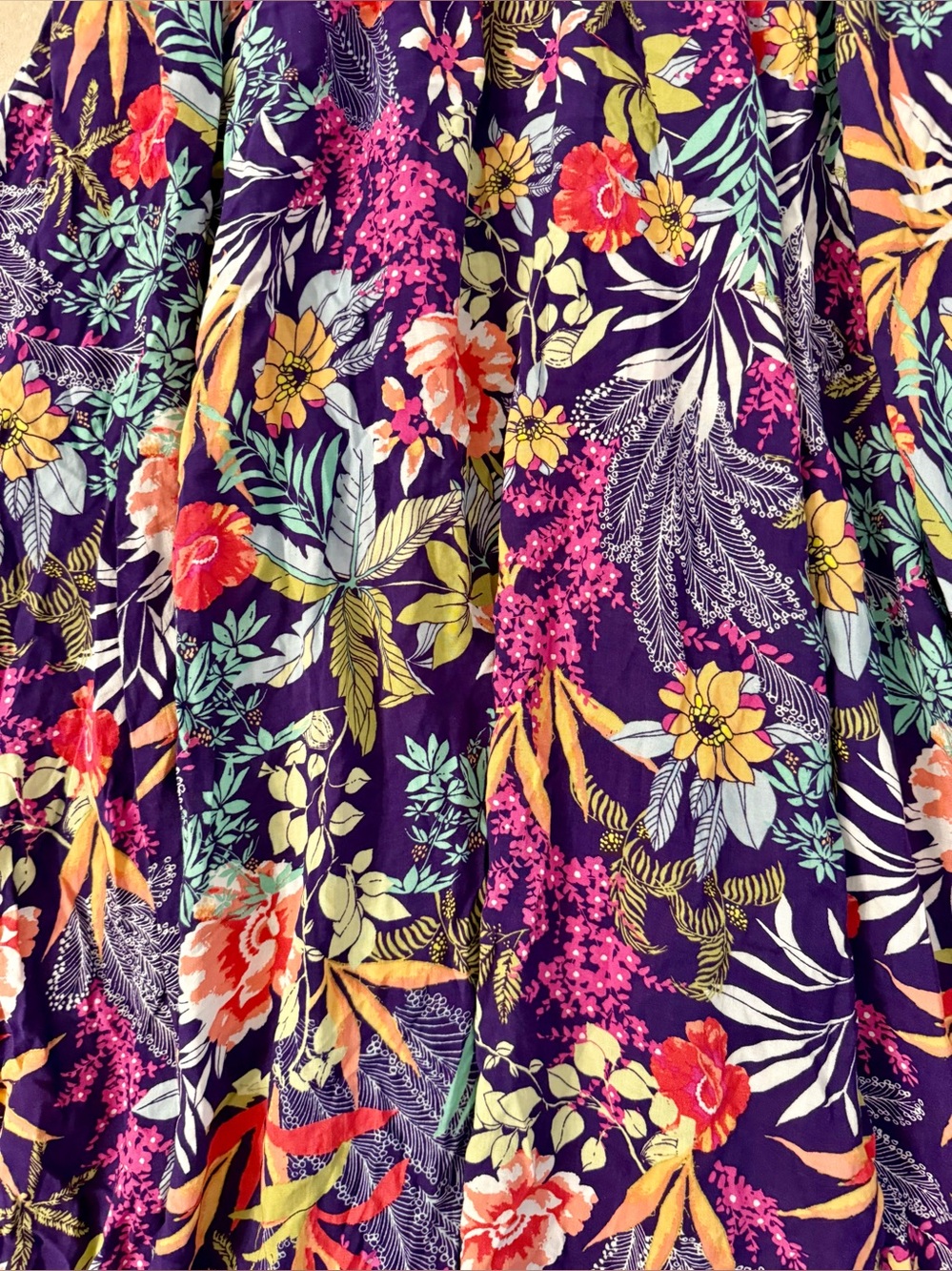 Free People Purple Floral Handkerchief Hem Smocked Asymmetrical Cotton Skirt M - Picture 10 of 17